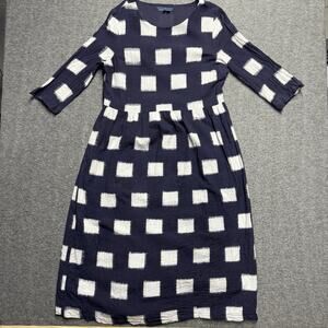 Seasalt Cornwall Dress Womens 14 Navy Blue/White Lined Pockets Cotton